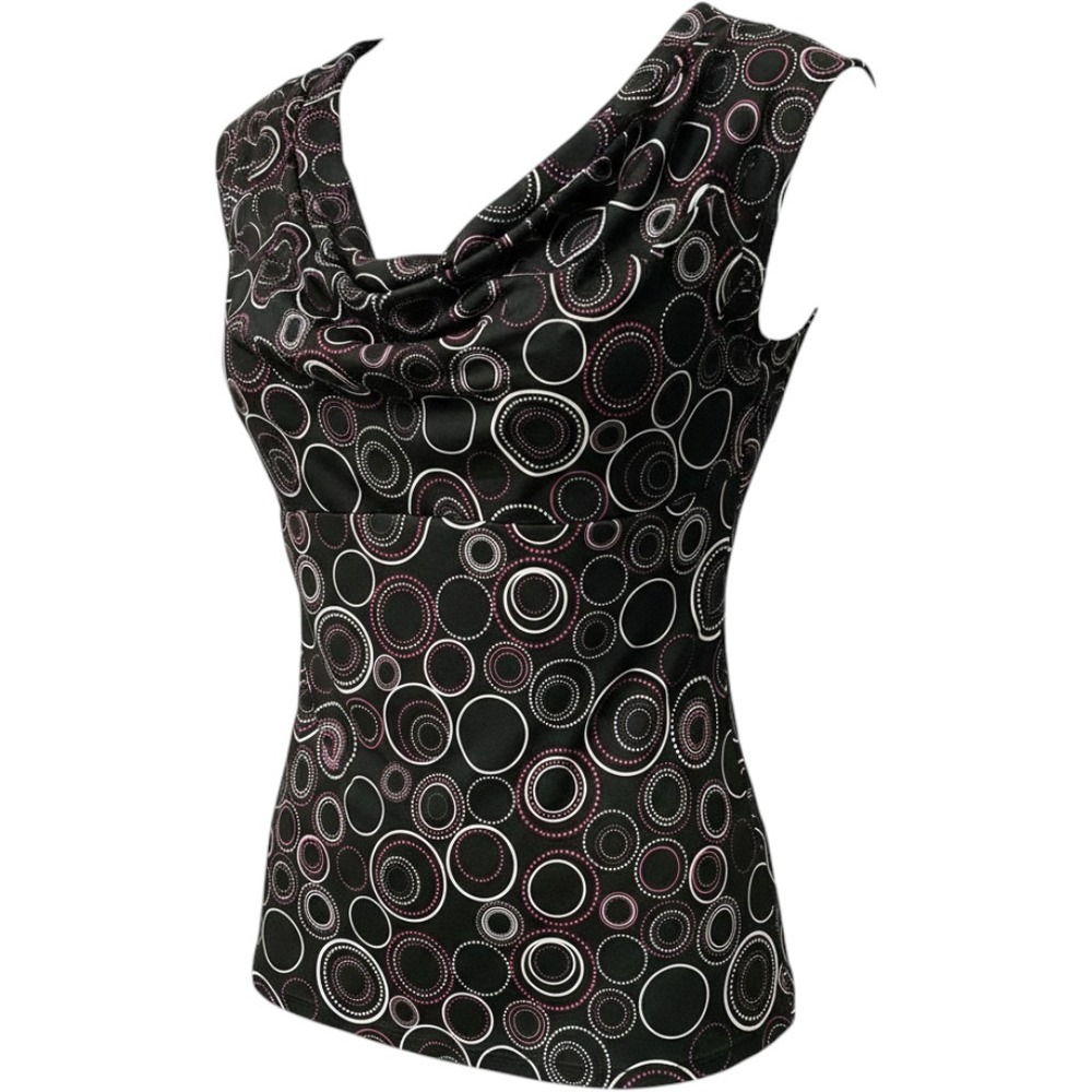 Ava & Grace Blouse Size S Petite Geometric Circle Print Black Pink Cowl‎ Neck